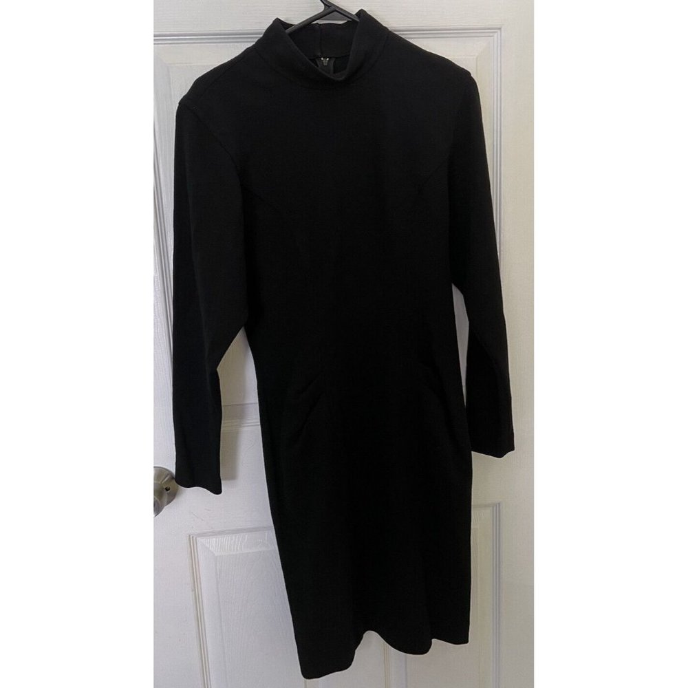 Nipon Boutique Women's Size 6 Black Wool Midi Long Sleeve Dress Button Zip Back